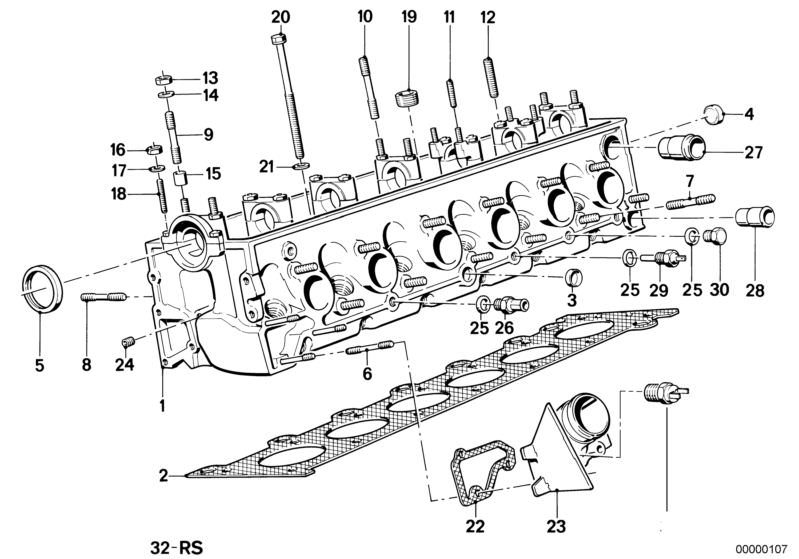 Picture board Cylinder head for the BMW Classic parts  Original BMW spare parts from the electronic parts catalog (ETK) for BMW motor vehicles (car)   Connector, Cover lid, Cylinder head, Cylinder head gasket asbestos-free, DIVIDER, Dowel, Gasket Asbestos