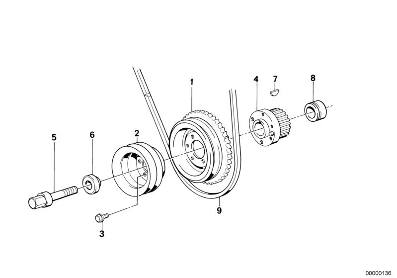 Picture board Belt Drive-Vibration Damper for the BMW Classic parts  Original BMW spare parts from the electronic parts catalog (ETK) for BMW motor vehicles (car)   FAN BELT, GEAR WHEEL,TOOTH BELT, GUIDE RING, Hex Bolt, Hex Bolt with washer, Pulley, Vibra