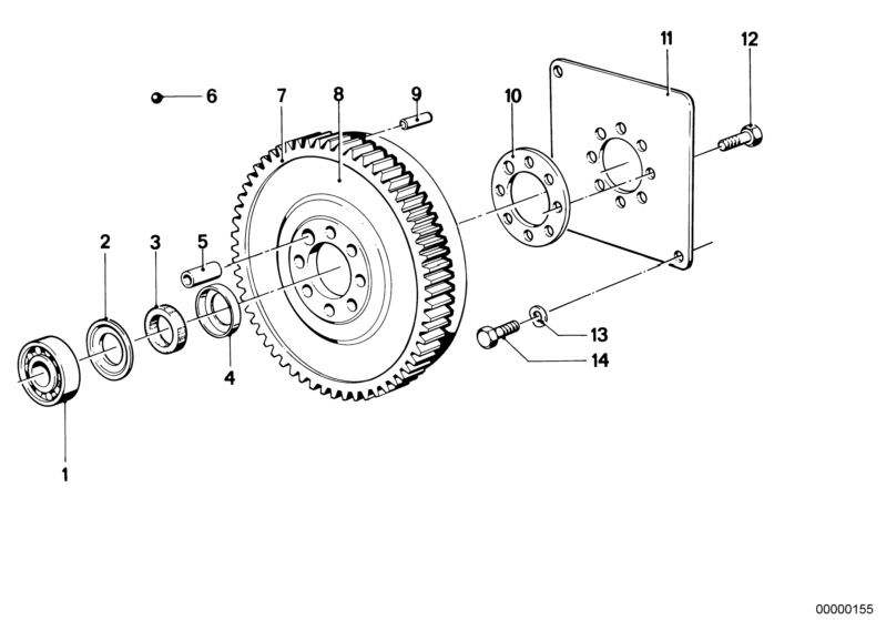 Picture board Flywheel / Twin Mass Flywheel for the BMW Classic parts  Original BMW spare parts from the electronic parts catalog (ETK) for BMW motor vehicles (car)   Ball, Covering cap, Covering plate, Dowel, Dowel pin, Driving dog, Flywheel, Grooved bal