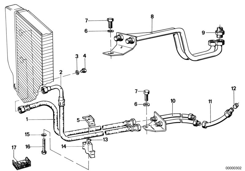 Bildtafel Getriebeölkühlung für die BMW Classic Teile  Original BMW Ersatzteile aus dem elektronischen Teilekatalog (ETK) für BMW Kraftfahrzeuge( Auto)    Dichtring, Einschraubstutzen, Federscheibe, Halter Ölleitung, Ölkühlerleitung, Rohrleitung, Schlauch