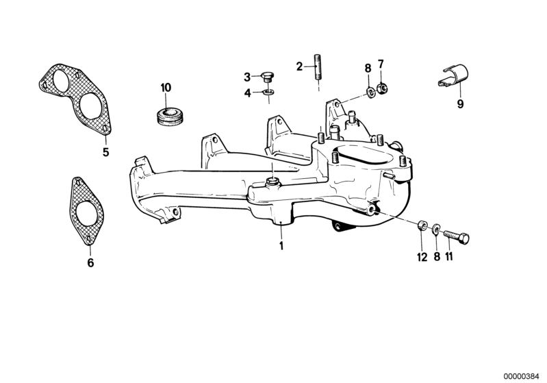 Illustration du Dispositif d`admission pour les BMW Classic parts  Pièces de rechange d'origine BMW du catalogue de pièces électroniques (ETK) pour véhicules automobiles BMW (voiture)   Cable clamp, DAMPER RING, Gasket Asbestos Free, Gasket ring, Hex Bolt