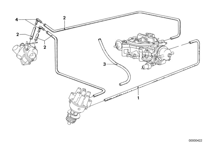 Picture board VACUM CONTROL for the BMW Classic parts  Original BMW spare parts from the electronic parts catalog (ETK) for BMW motor vehicles (car)   Support, VACUUM HOSE BLACK, VACUUM HOSE BLUE, VACUUM HOSE WHITE
