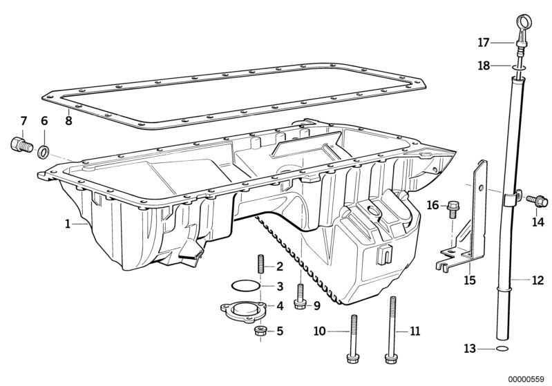 Picture board OIL PAN/OIL LEVEL INDICATOR for the BMW Classic parts  Original BMW spare parts from the electronic parts catalog (ETK) for BMW motor vehicles (car)   Cover lid, Dipstick, Gasket ring, Gasket Steel, Guide tube, Hex Bolt, Hex Bolt with washer