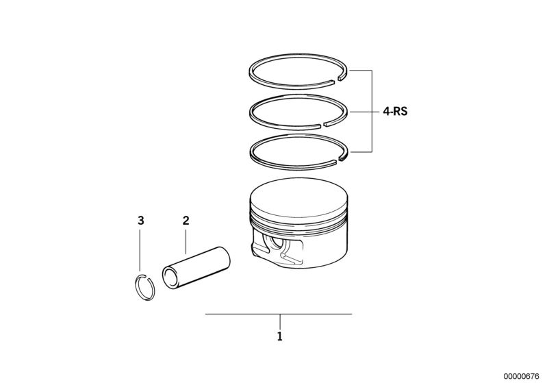 Picture board Crankshaft-Pistons for the BMW 7 Series models  Original BMW spare parts from the electronic parts catalog (ETK) for BMW motor vehicles (car)   ALUSIL PISTON RINGS REPAIR KIT, MAHLE-ALUSIL PISTON, Snap ring