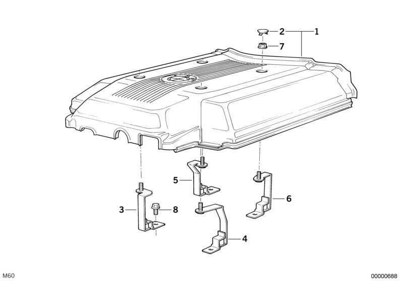 Bildtafel Motorakustik für die BMW 7er Modelle  Original BMW Ersatzteile aus dem elektronischen Teilekatalog (ETK) für BMW Kraftfahrzeuge( Auto)    Abdeckung, Halter hinten links, Halter hinten rechts, Halter vorne links, Halter vorne rechts, Schallschutz