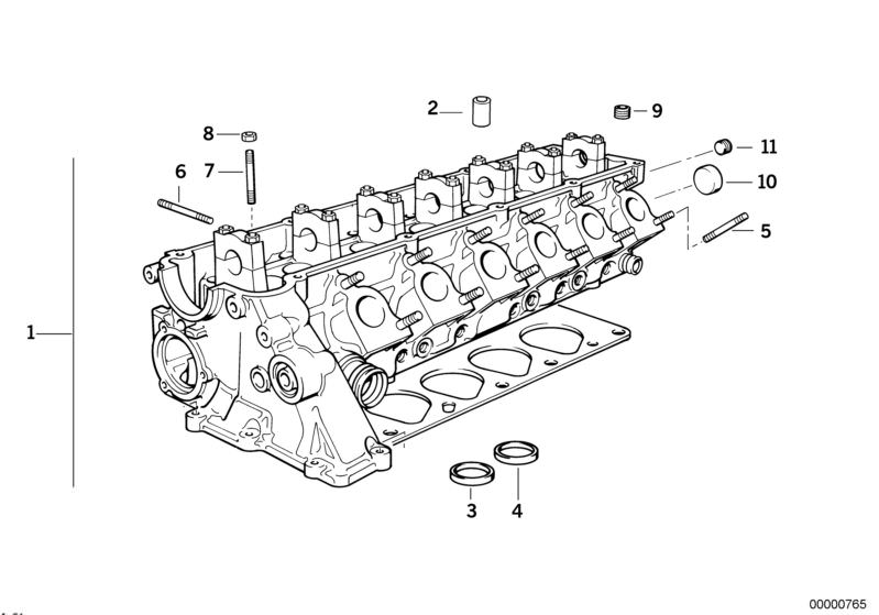 Illustration du Culasse pour les BMW 5 Série Modèles  Pièces de rechange d'origine BMW du catalogue de pièces électroniques (ETK) pour véhicules automobiles BMW (voiture)   Cover lid, Cylinder head, Flange nut, Screw plug, Stud bolt, Valve Seat Ring Exhau