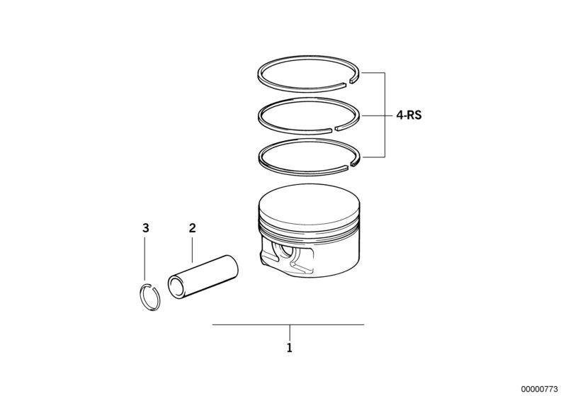 Picture board Crankshaft-Pistons for the BMW Classic parts  Original BMW spare parts from the electronic parts catalog (ETK) for BMW motor vehicles (car)   MAHLE PISTON, Repair kit piston rings, Snap ring