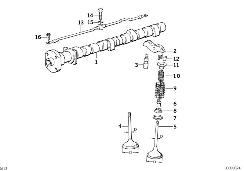 Bildtafel Ventilsteuerung-Nockenwelle/Schmierung für die BMW Classic Teile  Original BMW Ersatzteile aus dem elektronischen Teilekatalog (ETK) für BMW Kraftfahrzeuge( Auto)    Ausgleichselement, Auslassventil, Dichtring, Einlassventil mit Schaftaufmass +0