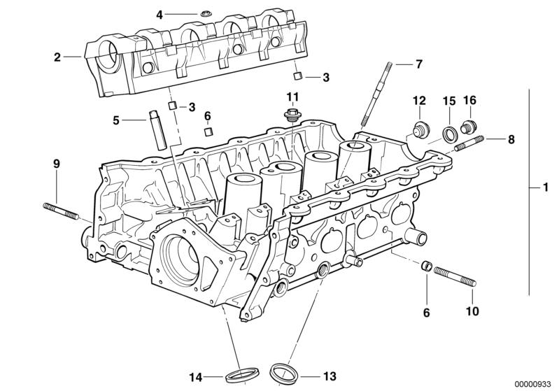 Illustration du Culasse pour les BMW Classic parts  Pièces de rechange d'origine BMW du catalogue de pièces électroniques (ETK) pour véhicules automobiles BMW (voiture)   Bearing Ledge Intake, Cylinder head with bearing ledges, Dowel, Gasket ring, Hex nut