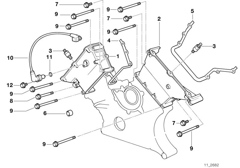 Bildtafel Kettenkastengehäuse oben für die BMW Classic Teile  Original BMW Ersatzteile aus dem elektronischen Teilekatalog (ETK) für BMW Kraftfahrzeuge( Auto)    Dichtring, ISA-Schraube, Kettenkastendeckel oben, Nockenwellensensor, O-Ring, Profildichtung,