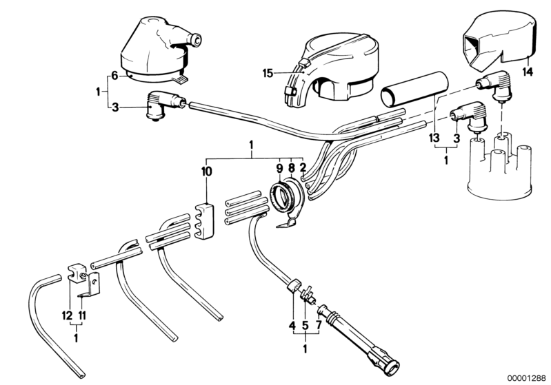 Picture board IGNITION WIRING for the BMW Classic parts  Original BMW spare parts from the electronic parts catalog (ETK) for BMW motor vehicles (car)   Circular connector, Covering cap, FUEL PIPE BRACKET, IDENTIFICATION RING, IGNITION WIRE, IGNITION WIRI