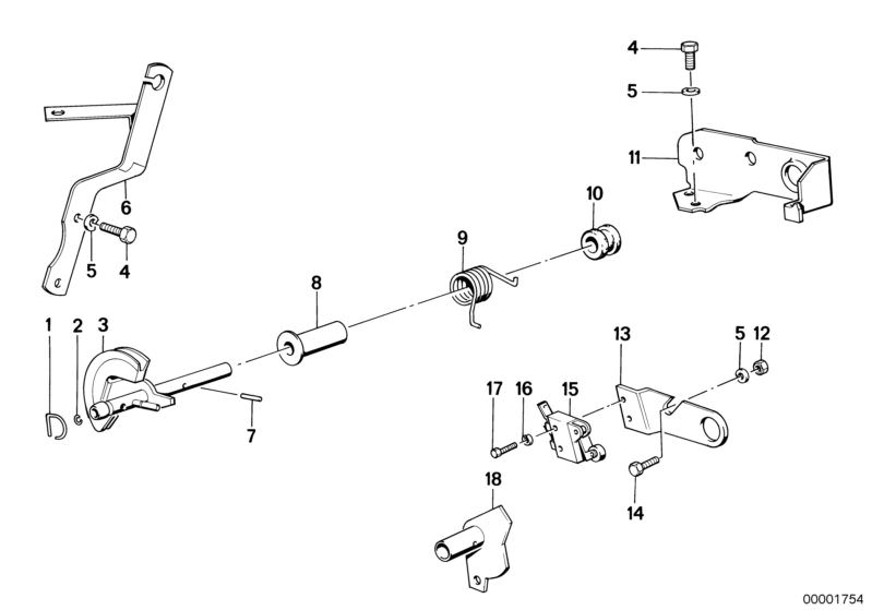 Bildtafel Vergaserbetätigung für die BMW Classic Teile  Original BMW Ersatzteile aus dem elektronischen Teilekatalog (ETK) für BMW Kraftfahrzeuge( Auto)    Federscheibe, Lagerbuchse, Sechskantmutter, Sechskantschraube, Sicherungsring