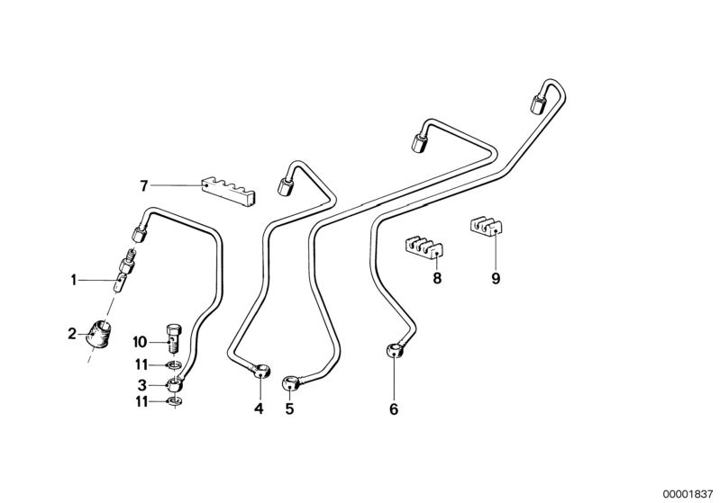 Bildtafel Einspritzanlage K-Jetronic für die BMW Classic Teile  Original BMW Ersatzteile aus dem elektronischen Teilekatalog (ETK) für BMW Kraftfahrzeuge( Auto)    Buchse, Dichtring, Einspritzleitung 4.Zylinder, Einspritzventil, Halter, Halter Kraftstoffl