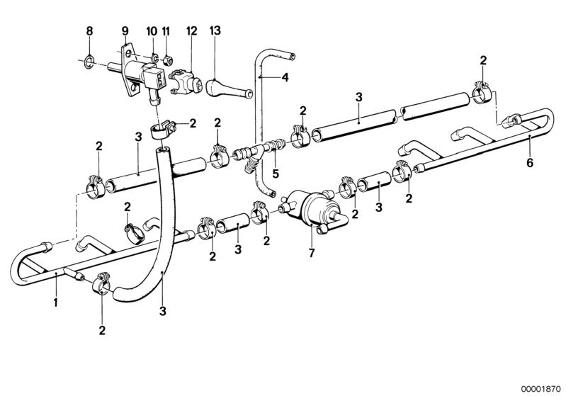 Picture board FUEL INJECTION L-JETRONIC for the BMW Classic parts  Original BMW spare parts from the electronic parts catalog (ETK) for BMW motor vehicles (car)   DISTRIBUTION PIECE, Fuel hose, Hex nut, Hose clamp, O-ring, Plug housing, Protection cap, ST