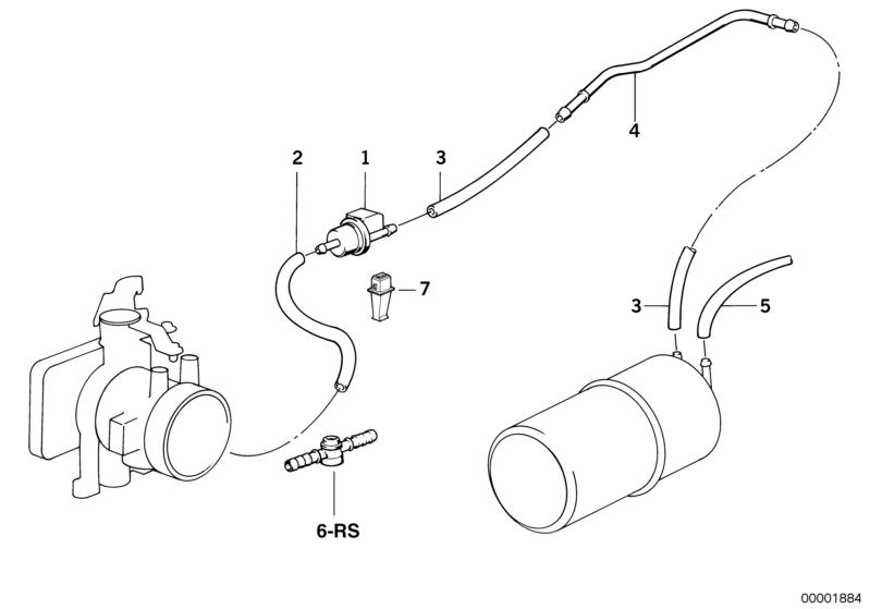 Picture board FUEL TANK BREATH.VALVE/DISTURB.AIR VALVE for the BMW Classic parts  Original BMW spare parts from the electronic parts catalog (ETK) for BMW motor vehicles (car)   Cap, Fuel hose, Fuel tank breather valve, Pipe