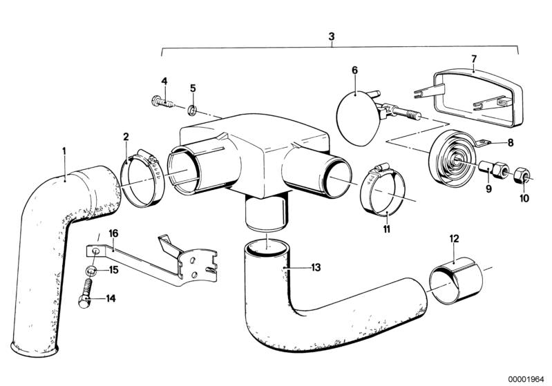 Bildtafel Reglergehäuse für die BMW Classic Teile  Original BMW Ersatzteile aus dem elektronischen Teilekatalog (ETK) für BMW Kraftfahrzeuge( Auto)    Reglergehäuse, Ring, Scheibe, Schlauchschelle, Sechskantmutter, Sechskantschraube, Unterlegscheibe