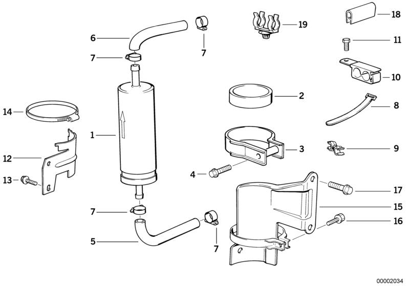 Bildtafel Kraftstoffversorgung/Filter für die BMW Classic Teile  Original BMW Ersatzteile aus dem elektronischen Teilekatalog (ETK) für BMW Kraftfahrzeuge( Auto)    Dämpfungsring, Halter, Halter Kraftstofffilter, Halter Kraftstofffilter mit Prallschutz, K