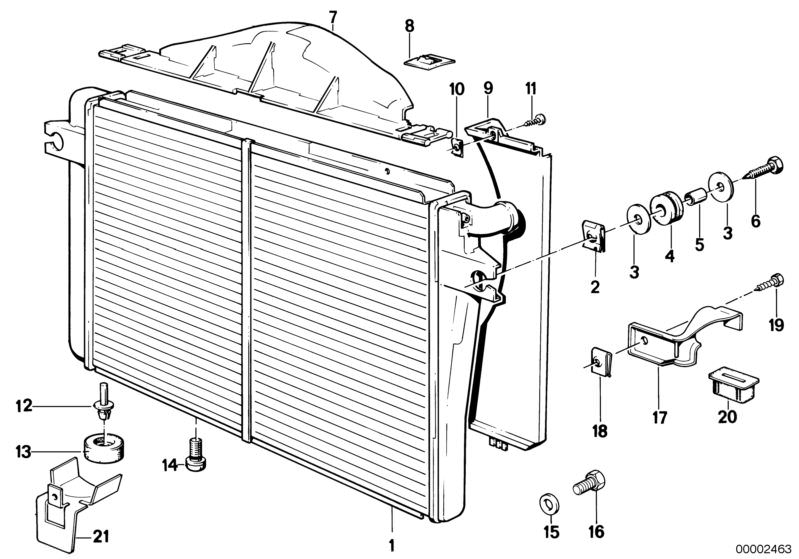 Bildtafel Wasserkühler/Zarge für die BMW Classic Teile  Original BMW Ersatzteile aus dem elektronischen Teilekatalog (ETK) für BMW Kraftfahrzeuge( Auto)    Abdeckung, Ablassschraube Kühler, Blechmutter, Dichtring, Distanzhülse, Gummilager, Gummitülle, Hal