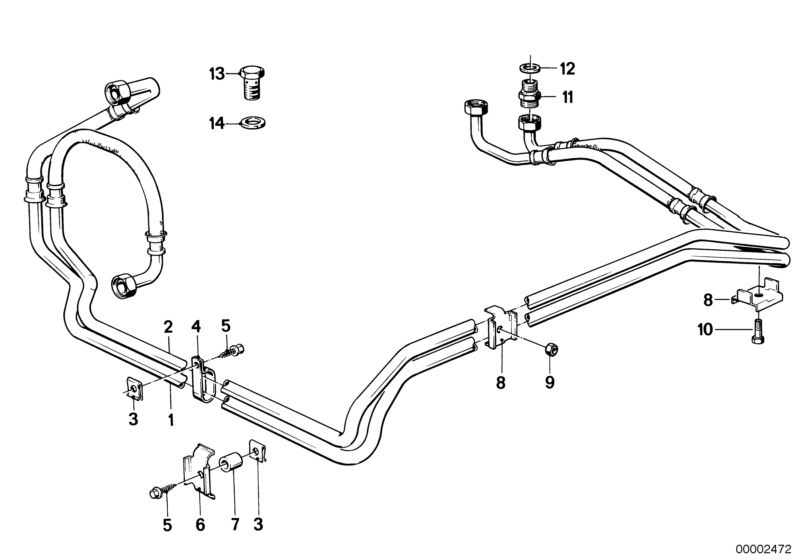 Bildtafel Getriebeölkühlung für die BMW Classic Teile  Original BMW Ersatzteile aus dem elektronischen Teilekatalog (ETK) für BMW Kraftfahrzeuge( Auto)    Blechmutter, Dichtring, Einschraubstutzen, Ölkühlerleitung Rücklauf, Ölkühlerleitung Vorlauf, Schell