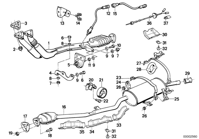 Picture board Exhaust pipe, catalytic converter for the BMW Classic parts  Original BMW spare parts from the electronic parts catalog (ETK) for BMW motor vehicles (car)   Bow, Bracket, BRACKET CATALYZER, Bracket exhaust, rear, Cable, Cable clamp, Collar n