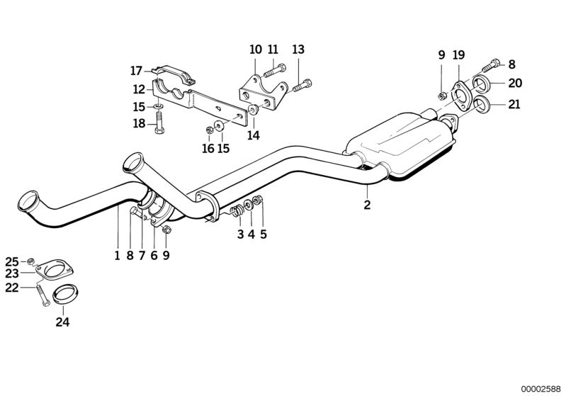 Picture board EXHAUST PIPE FRONT SILENCER for the BMW Classic parts  Original BMW spare parts from the electronic parts catalog (ETK) for BMW motor vehicles (car)   Bracket, Clamp, Compression spring, EXHAUST PIPE, EXHAUST PIPE FRONT SILENCER, Exhaust sup