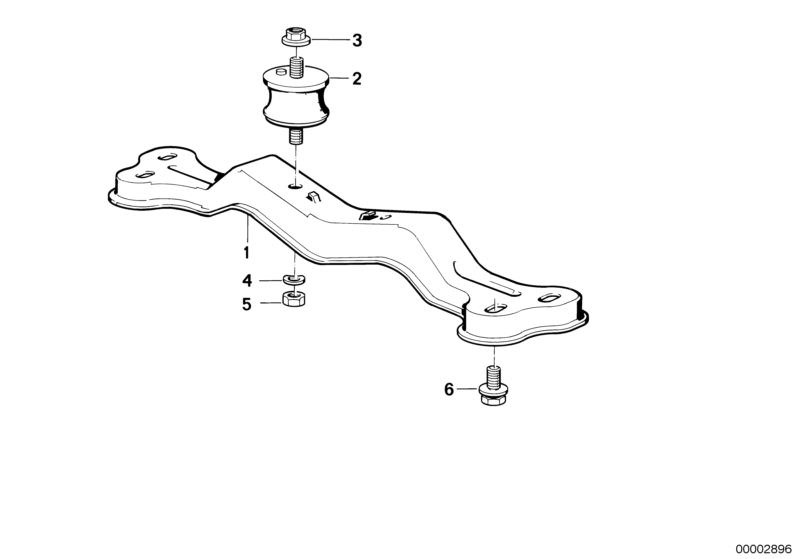 Picture board Gearbox suspension for the BMW Classic parts  Original BMW spare parts from the electronic parts catalog (ETK) for BMW motor vehicles (car)   Cross member, Gearbox mount, Hex Bolt with washer, Hex nut, Hex nut with plate, Washer