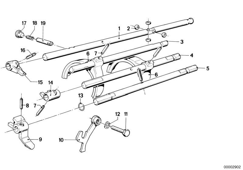 Picture board GETRAG 242 INNER GEAR SHIFTING PARTS for the BMW Classic parts  Original BMW spare parts from the electronic parts catalog (ETK) for BMW motor vehicles (car)   Blind plug, Compression spring, Locking pin, Roll pin, SHIFTING FORK, SPIRAL TENS