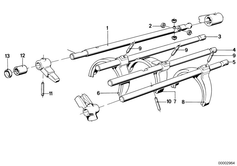 Bildtafel Getrag 265/5 innere Schaltungsteile für die BMW Classic Teile  Original BMW Ersatzteile aus dem elektronischen Teilekatalog (ETK) für BMW Kraftfahrzeuge( Auto)    Kugelkäfig, Rolle, Schaltgabel, Schaltstange 1.und Rw.Gang, Schaltstange 2.und 3.G