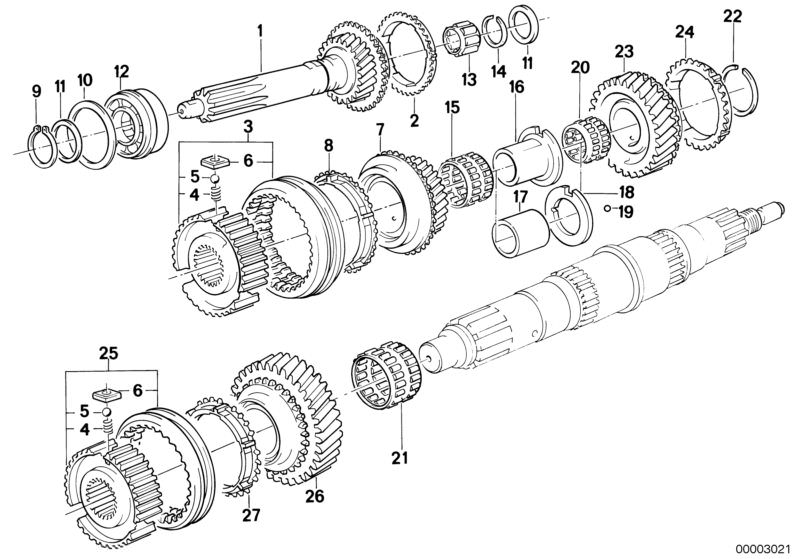 Bildtafel Getrag 260/5/50 Radsatzteile für die BMW Classic Teile  Original BMW Ersatzteile aus dem elektronischen Teilekatalog (ETK) für BMW Kraftfahrzeuge( Auto)    Anlaufscheibe, Distanzscheibe, Druckfeder, Führungsmuffe 1.und 2. Gang, Führungsmuffe 3. 