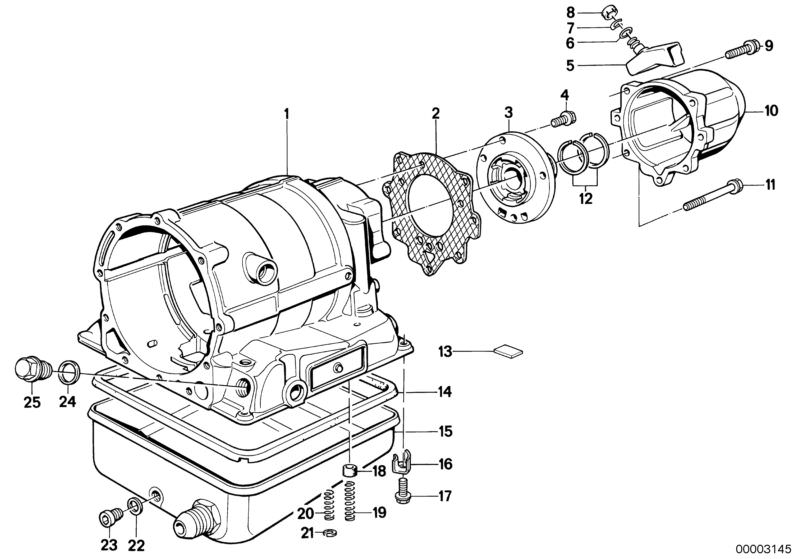 Bildtafel ZF 3HP22 Gehäuseteile/Ölwanne für die BMW Classic Teile  Original BMW Ersatzteile aus dem elektronischen Teilekatalog (ETK) für BMW Kraftfahrzeuge( Auto)    Deckel, Dichtgummi, Dichtring, Dichtung asbestfrei, Druckfeder, Entlüfterventil, Haltewi