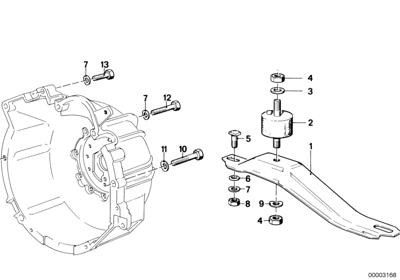 Picture board GEARBOX SUSPENSION/MOUNTING for the BMW Classic parts  Original BMW spare parts from the electronic parts catalog (ETK) for BMW motor vehicles (car)   Cross member, Hex Bolt, Hex nut, Rubber mounting, SQUARE HEADED BOLT, Washer, WAVE WASHER