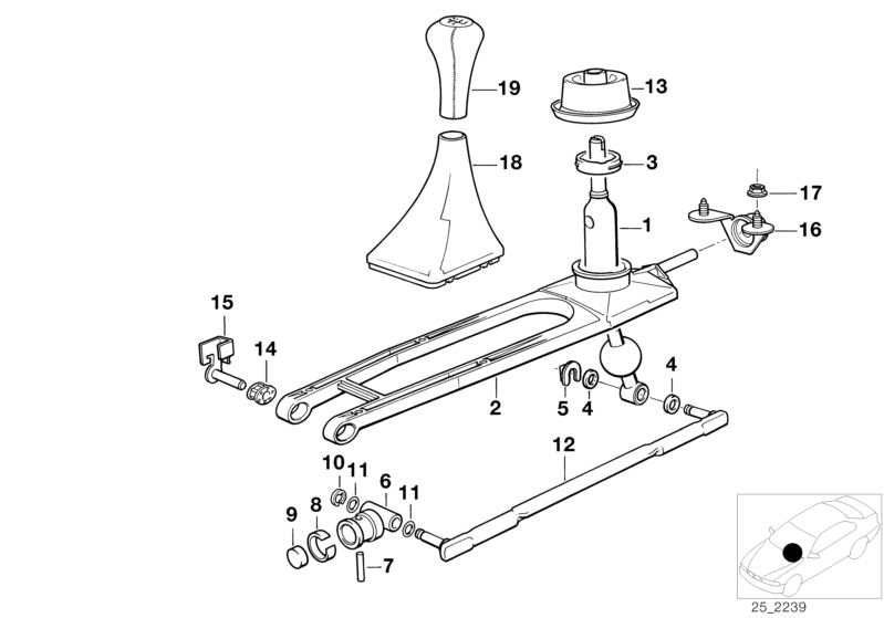 Picture board Gear shift parts,manual transm./4-wheel for the BMW Classic parts  Original BMW spare parts from the electronic parts catalog (ETK) for BMW motor vehicles (car)   Bearing pin, right, Bearing, shift lever, Bearing, shifting arm, BUSH BEARING 