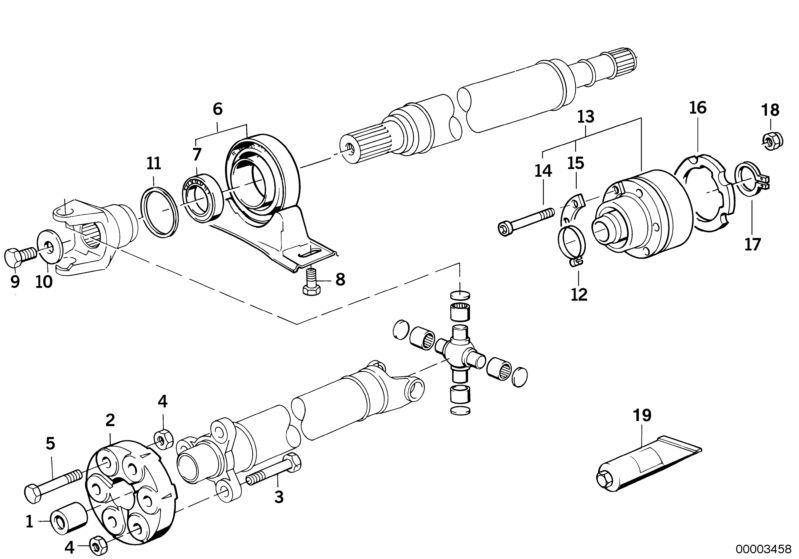 Picture board DRIVE SHAFT-CEN.BEARING-CONST.VEL.JOINT for the BMW Classic parts  Original BMW spare parts from the electronic parts catalog (ETK) for BMW motor vehicles (car)   Centering sleeve, Centre Mount, Collar nut, Constant-velocity joint wth knurle