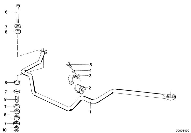 Bildtafel Stabilisator vorn für die BMW Classic Teile  Original BMW Ersatzteile aus dem elektronischen Teilekatalog (ETK) für BMW Kraftfahrzeuge( Auto)    Abstandshülse, Federscheibe, Gummilager Stabilisator, Gummiring, Haltebügel Stabilisator, Sechskantm