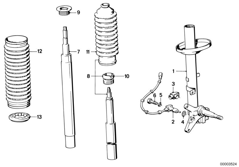 Bildtafel Federbein vorn/Stossdämpfer für die BMW Classic Teile  Original BMW Ersatzteile aus dem elektronischen Teilekatalog (ETK) für BMW Kraftfahrzeuge( Auto)    Faltenbalg, Federbein vorn links, Federscheibe, ISA-Schraube, O-Ring, Ring, Schraubring mi