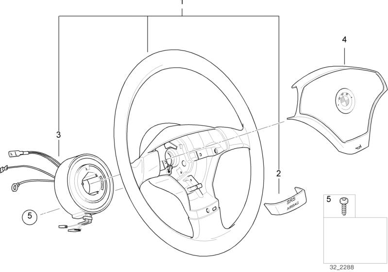 Bildtafel Sportlenkrad Airbag 2 für die BMW Classic Teile  Original BMW Ersatzteile aus dem elektronischen Teilekatalog (ETK) für BMW Kraftfahrzeuge( Auto)    Abdeckung, Prallplatte Airbag, Schleifring, Schraube Innentorx, Sportlenkrad Leder Airbag 2