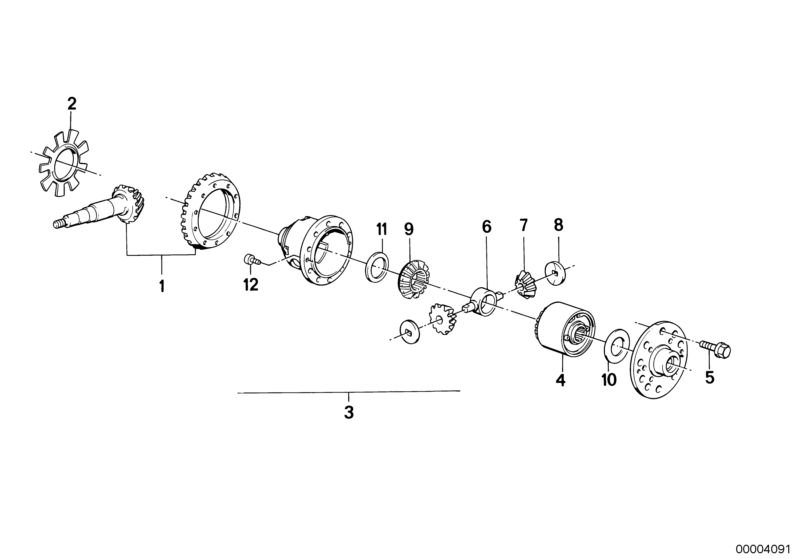 Picture board Final drive, viscose differential for the BMW Classic parts  Original BMW spare parts from the electronic parts catalog (ETK) for BMW motor vehicles (car)   BALL CUP, BEVEL GEAR SHAFT, IMPULSE SENDING WHEEL, ISA screw