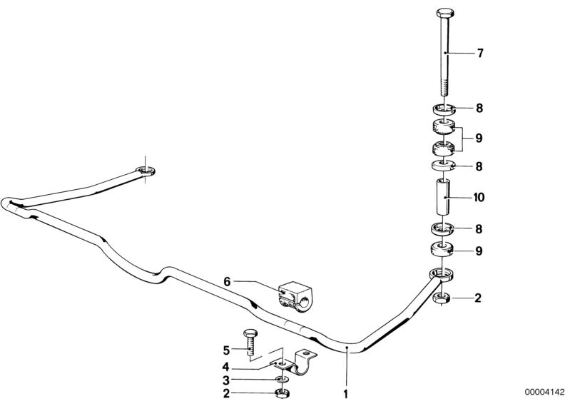 Picture board Stabilizer, rear for the BMW Classic parts  Original BMW spare parts from the electronic parts catalog (ETK) for BMW motor vehicles (car)   Hex Bolt, Hex nut, Plate, Rubber Ring, Spacer, Stabilizer rubber mounting, STABILIZER SUPPORT, Stabil