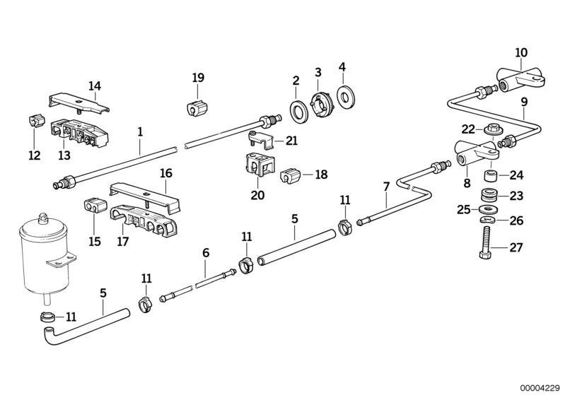 Bildtafel AHK/Leitungen Mitte/Anbauteile für die BMW Classic Teile  Original BMW Ersatzteile aus dem elektronischen Teilekatalog (ETK) für BMW Kraftfahrzeuge( Auto)    Bügel, Dämpfungsstück, Distanzbuchse, Distanzstück, Federscheibe, Gummipuffer, Gummitül