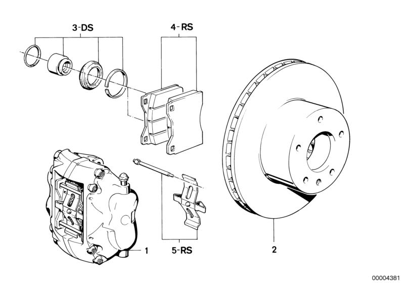 Picture board Front brake / brake disc for the BMW Classic parts  Original BMW spare parts from the electronic parts catalog (ETK) for BMW motor vehicles (car)   Brake disc, ventilated, Repair kit, brake pads asbestos-free, Repair set brake caliper, Set m