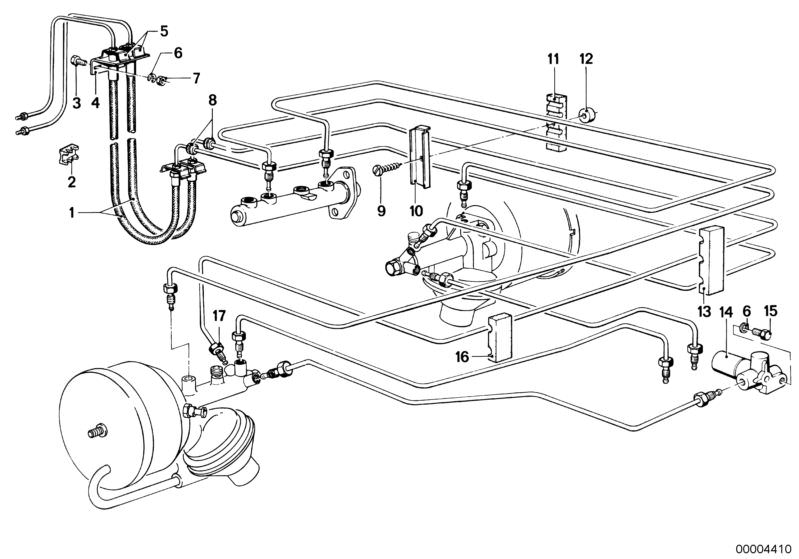 Illustration du FRONT BRAKE PIPE / MOUNTING pour les BMW Classic parts  Pièces de rechange d'origine BMW du catalogue de pièces électroniques (ETK) pour véhicules automobiles BMW (voiture)   Brake hose, BRAKE PIPE BRACKET, BRAKE PRESSURE REGULATOR, Clamp,