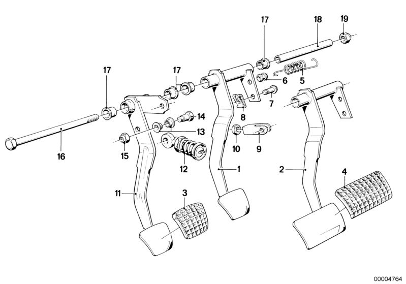 Picture board PEDAL for the BMW Classic parts  Original BMW spare parts from the electronic parts catalog (ETK) for BMW motor vehicles (car)   Bush bearing, Fit bolt, FORKHEAD, Grommet, Hex nut, Pin, Rubber pad, Self-locking hex nut, Spring, Tension sprin