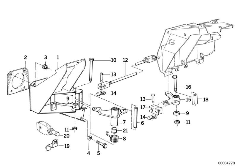 Bildtafel Fusshebelwerk/Umlenkgestänge für die BMW Classic Teile  Original BMW Ersatzteile aus dem elektronischen Teilekatalog (ETK) für BMW Kraftfahrzeuge( Auto)    Abstandshülse, Bolzen, Bremslichtschalter, Bundmutter selbstsichernd, Dichtung, Distanzsc