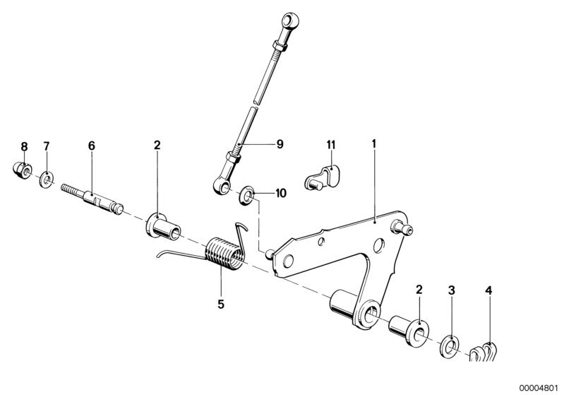 Picture board ACCELERATOR PEDAL/ROD ASSY for the BMW Classic parts  Original BMW spare parts from the electronic parts catalog (ETK) for BMW motor vehicles (car)   Bush bearing, Hex nut, Plastic bush, PULL ROD, Washer, WAVE WASHER