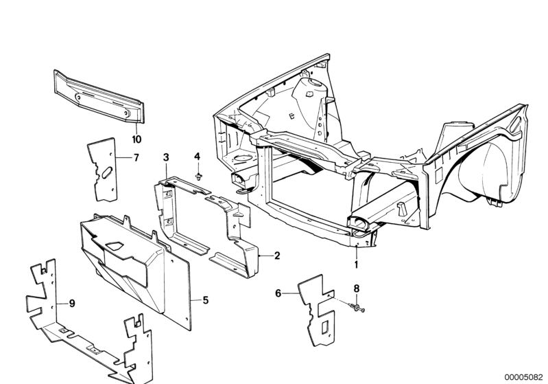 Picture board FRONT BODY PARTS for the BMW Classic parts  Original BMW spare parts from the electronic parts catalog (ETK) for BMW motor vehicles (car)   AIR INTAKE TUBE LEFT, AIR INTAKE TUBE RIGHT, Clamp, Expanding rivet