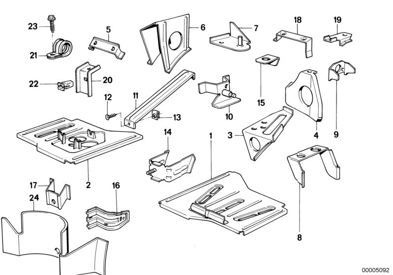 Picture board FRONT BODY BRACKET for the BMW Classic parts  Original BMW spare parts from the electronic parts catalog (ETK) for BMW motor vehicles (car)   Body nut, BRACKET EXPANSION TANK, BRACKET FUEL STRAINER, BRACKET REGULATOR PRESSURE ACCUMULATOR, Br