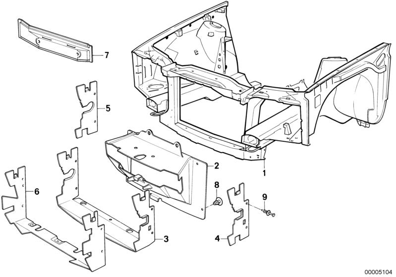 Picture board FRONT BODY PARTS for the BMW Classic parts  Original BMW spare parts from the electronic parts catalog (ETK) for BMW motor vehicles (car)   AIR INTAKE TUBE, AIR INTAKE TUBE LEFT, AIR INTAKE TUBE RIGHT, Clamp, Expanding rivet