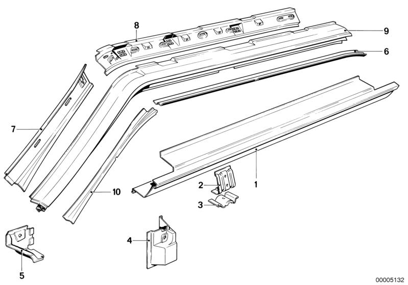 Picture board BODY-SIDE FRAME-PARTS for the BMW Classic parts  Original BMW spare parts from the electronic parts catalog (ETK) for BMW motor vehicles (car)   BRACKET JACK FIXTURE, Bracket, left, Rocker panel left