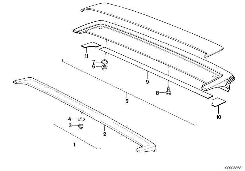 Picture board REAR SPOILER SINGLE PARTS for the BMW Classic parts  Original BMW spare parts from the electronic parts catalog (ETK) for BMW motor vehicles (car)   Cap nut, FOIL LEFT, FOIL RIGHT, Hex Bolt, INSTALLING SET REAR SPOILER PRIME COATED, Plastic 