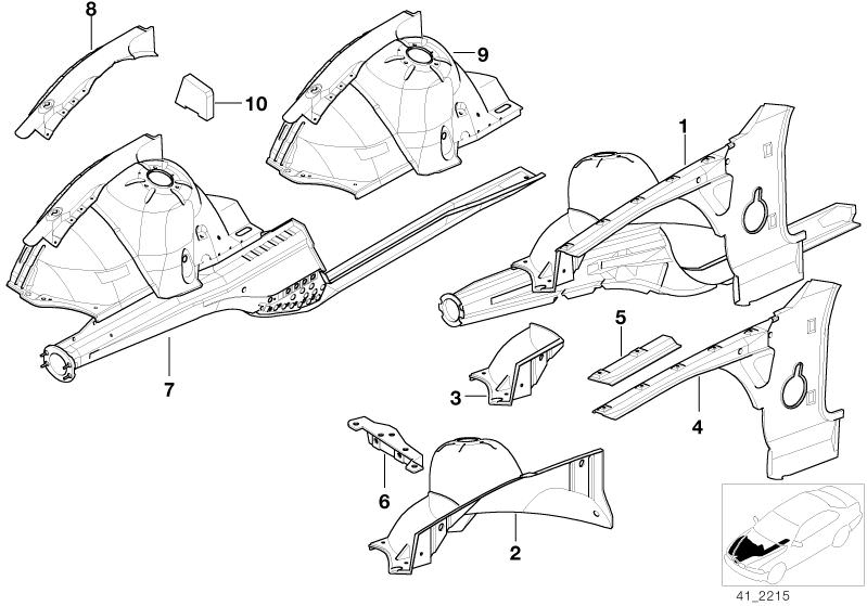 Picture board Wheel arch front for the BMW Classic parts  Original BMW spare parts from the electronic parts catalog (ETK) for BMW motor vehicles (car)   Bracket f right front lateral bumper, Front left wheelhouse, SECTION OF LEFT FRONT WHEEL HOUSING, SEC